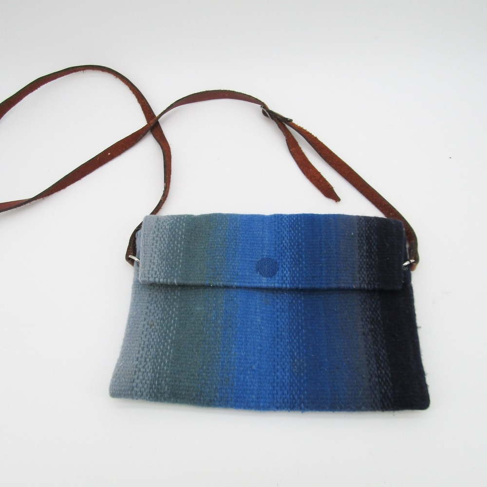 Boho Woven Crossbody Bag Blue Ombre Leather Strap Small Shoulder Purse Clutch